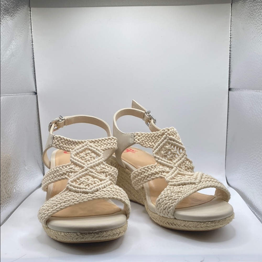 GB girls Cream Wedge Sandals with Intricate Design